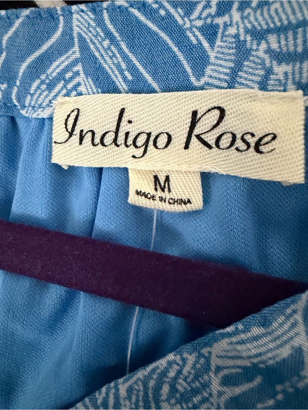 Blue Leaf-Print Women's Dress by Broadway Rose - Picture 4 of 4